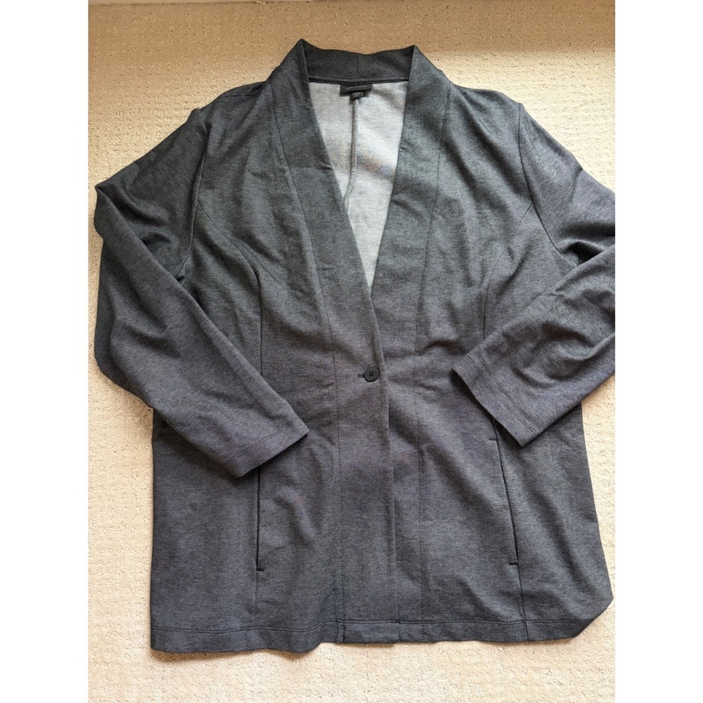 J. Jill Blazer XL Petite Gray Wearever Knit One Button Office Relaxed Jardigan